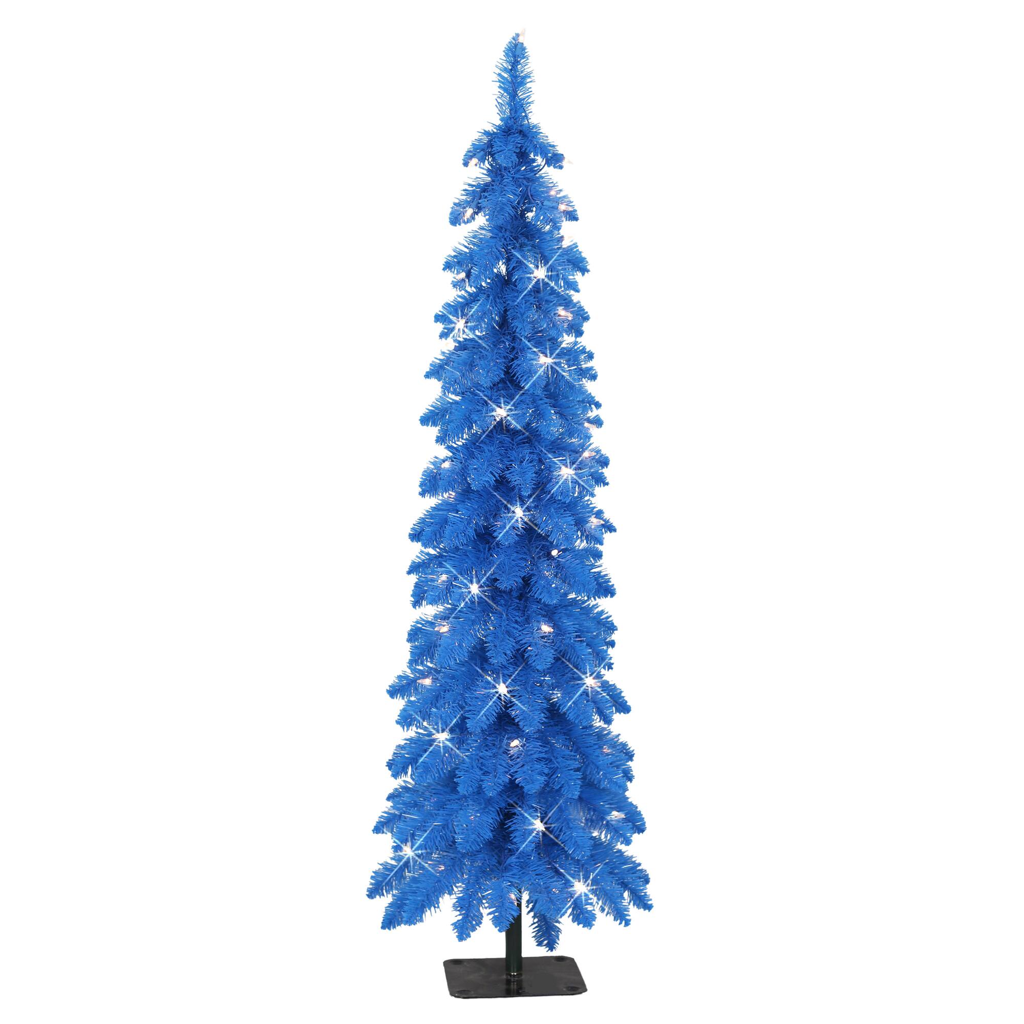 4ft. Pre-Lit Blue Artificial Alpine Pencil Tree, Clear Lights